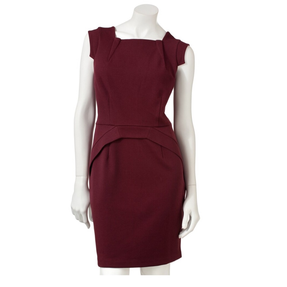 Burgundy Jennifer Lopez ponte sheath dress